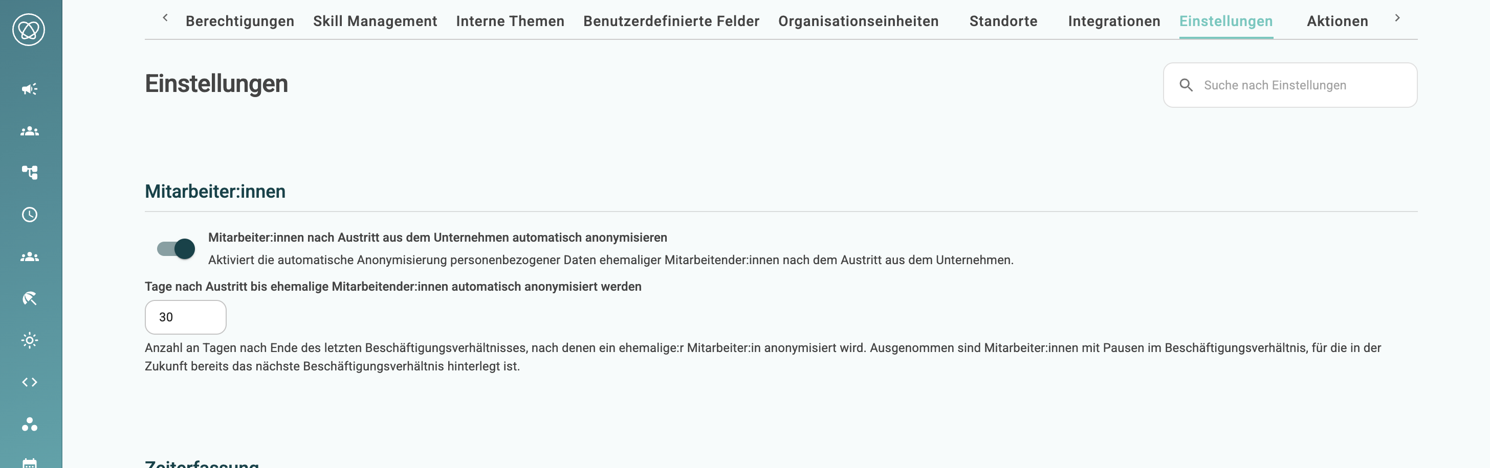 Einstellung zur automatischen Anonymisierung ehemaliger Mitarbeiter:innen